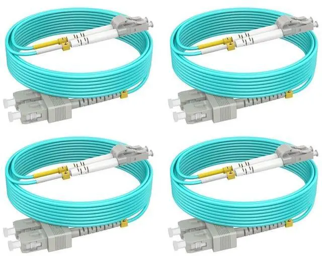 Main image of LC to SC Multimode Fiber Patch Cable, 10ft/3m-4 Pack OM3 Fiber Cable, Options 3ft~30ft, 10G, Duplex,