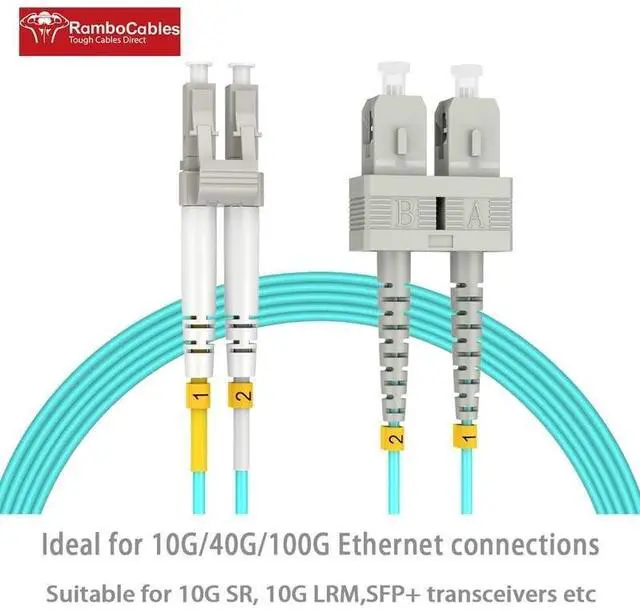 Alt view image 2 of 5 - LC to SC Multimode Fiber Patch Cable, 10ft/3m-4 Pack OM3 Fiber Cable, Options 3ft~30ft, 10G, Duplex,