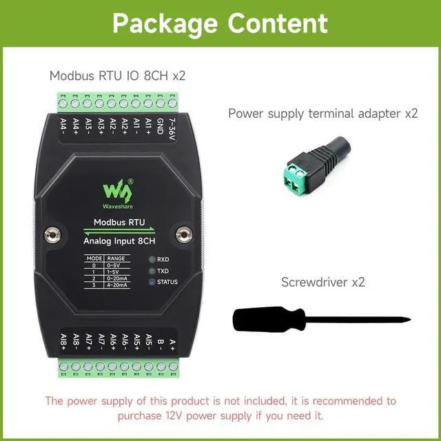 Alt view image 2 of 5 - Waveshare 2PCS Industrial 8-Ch Digital Input & Output Module, DC 7~36V Wide Voltage Power Supply, Modbus RTU Protocol, Multiple Isolation Protection Circuits, Rail-Mount Support
