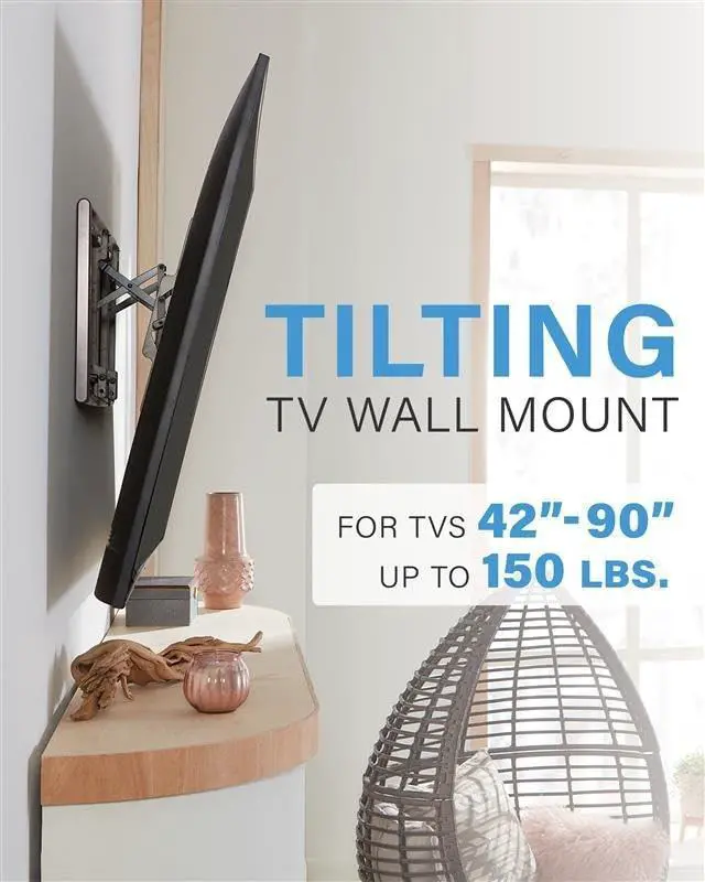 Alt view image 2 of 5 - SANUS Tilting TV Wall Mount for 42" to 90" TVs - Universal Wall Mount TV Bracket w/ Low Profile & 12 degree Tilt - DIY Install w/ Included Hardware