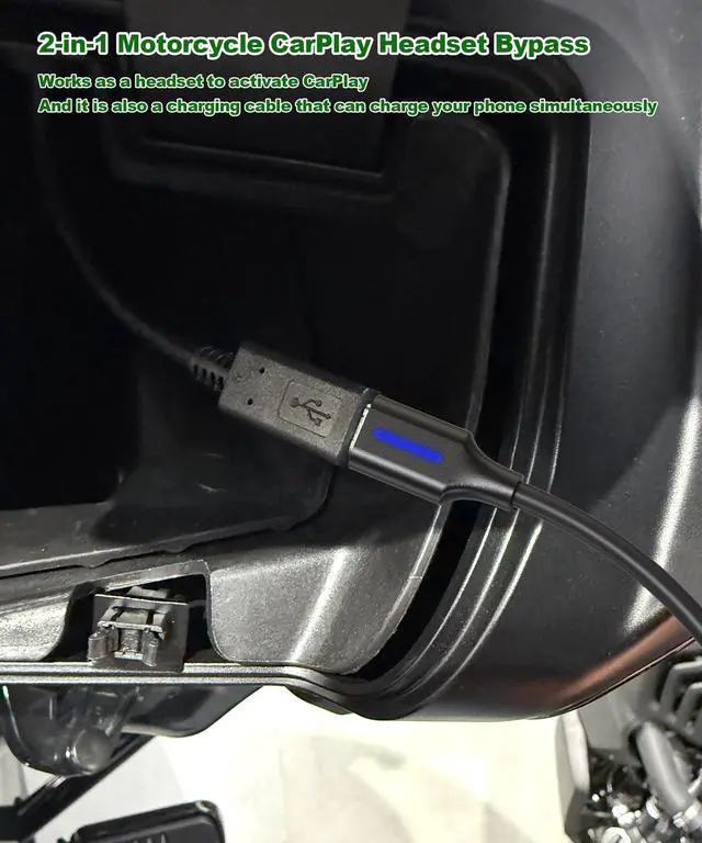 Alt view image 2 of 5 - Rsizbahr 2-in-1 Headset Bypass Cable for Motorcycle, CarPlay Jumper Adapter, Enable CarPlay on Harley/Indian/Goldwing Without Bluetooth Headset, USB-C to USB-C Support Charging,Black/3.3Ft