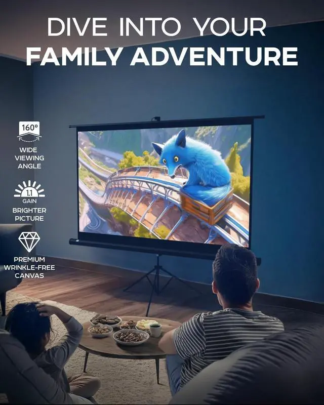 Alt view image 2 of 5 - PropVue Projector Screen with Stand 84" - Indoor & Outdoor Projection Screen for Movie or Office Presentation - 16:9 HD Premium Wrinkle-Free Tripod Screen for Projector with Carry Bag & Tight Strap
