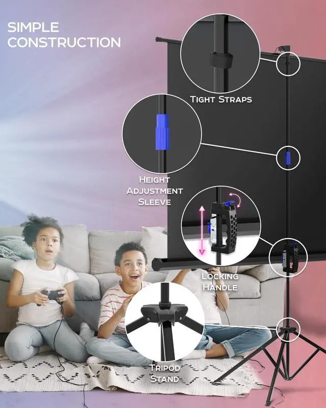 Alt view image 4 of 5 - PropVue Projector Screen with Stand 84" - Indoor & Outdoor Projection Screen for Movie or Office Presentation - 16:9 HD Premium Wrinkle-Free Tripod Screen for Projector with Carry Bag & Tight Strap