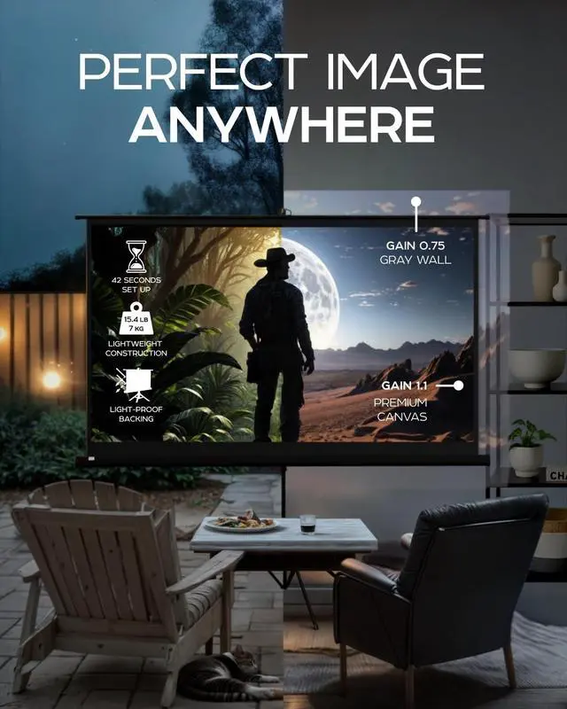 Alt view image 5 of 5 - PropVue Projector Screen with Stand 84" - Indoor & Outdoor Projection Screen for Movie or Office Presentation - 16:9 HD Premium Wrinkle-Free Tripod Screen for Projector with Carry Bag & Tight Strap