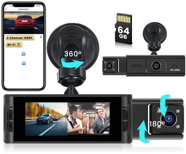 Main image of Inefala Dual Channel Dash Camera, Car Cam FHD 1080P Front and Inside Dash Cam with 64GB Card, Built-in WiFi/APP, Loop Recording, Motion Detection, Exposure Adjustment, Screen Saver
