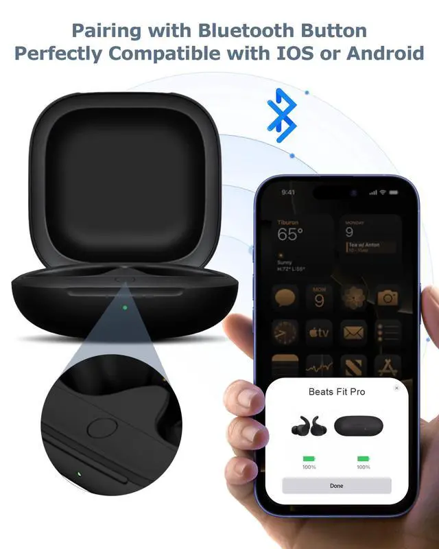 Alt view image 4 of 5 - XCZNAGS Charging Case Replacement for Beats Fit Pro: 700mAh Wireless Charging Case with Bluetooth Pairing & USB-C Cable