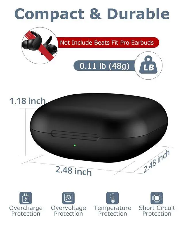 Alt view image 5 of 5 - XCZNAGS Charging Case Replacement for Beats Fit Pro: 700mAh Wireless Charging Case with Bluetooth Pairing & USB-C Cable