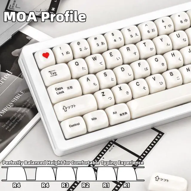 Alt view image 3 of 5 - COOMICKEY White Keycaps - MOA Profile Japanese Custom Keycap Set, Minimalist White Mac Style 134 Keys, Cute Ceramic Textured Keycaps for MX Switches Mechanical Keyboard