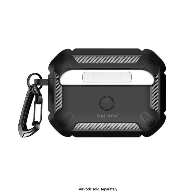 Alt view image 2 of 5 - SaharaCase - AirPods Pro 3 Case - Heavy-Duty, Secure Lock ^^ Raider Series - Carbon Blue - Rugged TPU with Carabiner Clip