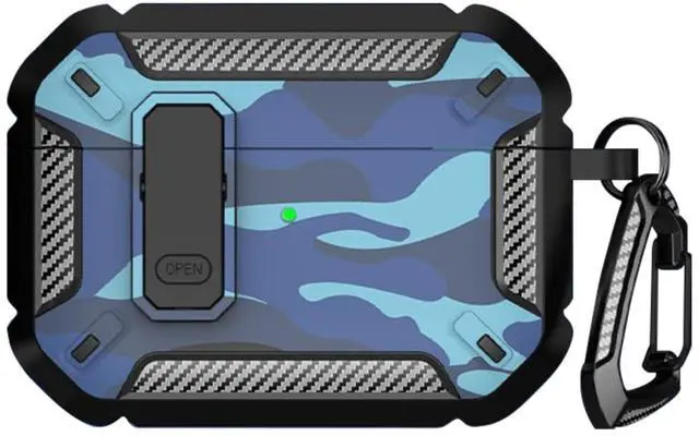 Main image of SaharaCase - AirPods Pro 3 Case - Heavy-Duty, Secure Lock ^^ Raider Series - Carbon Blue - Rugged TPU with Carabiner Clip