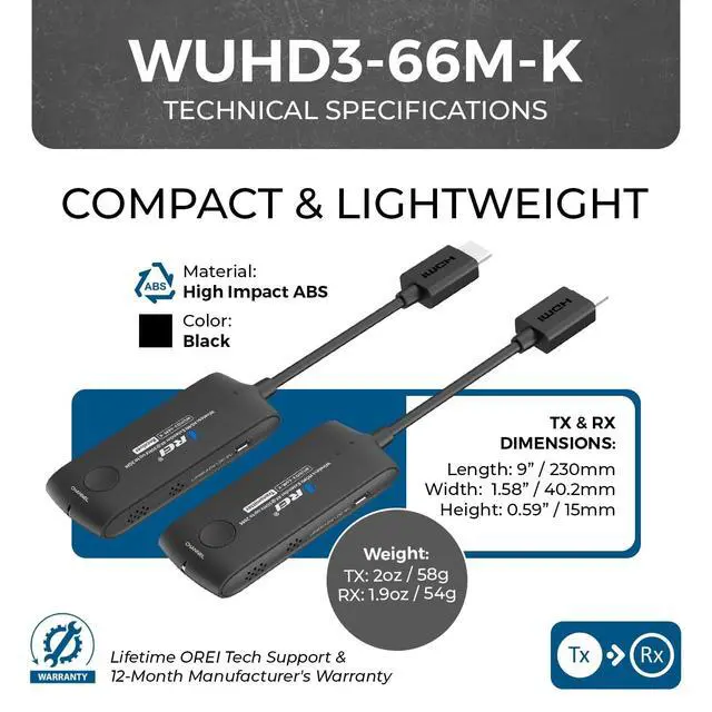 Alt view image 5 of 5 - OREI Wireless HDMI Extender Transmitter & Receiver Dongle UtraHD 5.1-5.2 Ghz Up to 4K @ 30Hz - Upto 60 Feet - Perfect for Streaming from Laptop, PC, Cable, Netflix, YouTube, PS4 to HDTV/Project