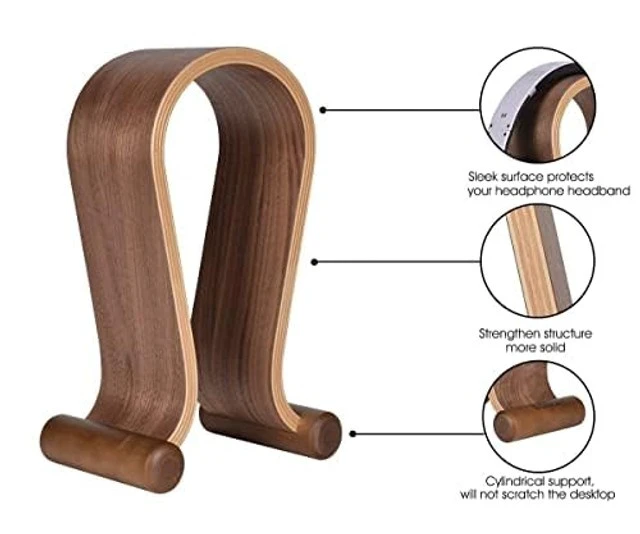 Alt view image 3 of 5 - SAMDI Wood Headphone Stand, Headphone Holder Wood Headset Stand Compatible for Sony, Bose, Shure, Jabra, JBL, AKG Gaming Headphones Display et. (Walnut)
