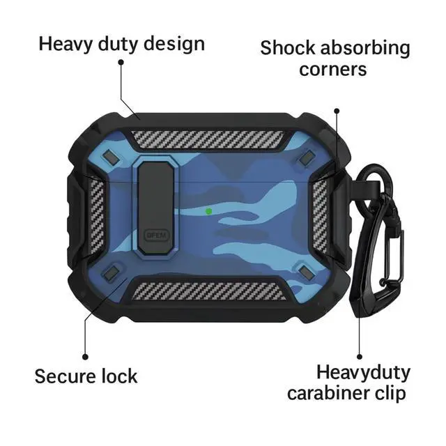 Alt view image 3 of 5 - SaharaCase - AirPods Pro 3 Case - Heavy-Duty, Secure Lock ^^ Raider Series - Carbon Blue - Rugged TPU with Carabiner Clip
