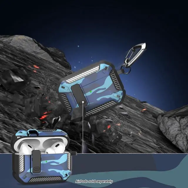 Alt view image 5 of 5 - SaharaCase - AirPods Pro 3 Case - Heavy-Duty, Secure Lock ^^ Raider Series - Carbon Blue - Rugged TPU with Carabiner Clip
