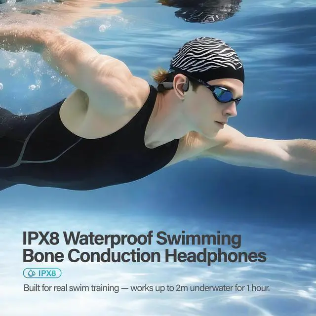 Alt view image 2 of 5 - New Bone Conduction Headphones, IPX8 Waterproof Swimming Headphones with 32GB MP3 Player, Open Ear Bluetooth 6.0 Headphones for Clear Calls, Music & Game Modes for Sports, Running, Cycling & Workout
