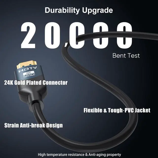 Alt view image 5 of 5 - RyzzRooa HDMI Cable 25 FT, 8K in-Wall CL3 Rated HDMI 2.1 Cord, Support 8K@60Hz, 4K@120Hz, HDR10+, eARC, SBTM, VRR, QFT, ALLM, 3D, HDCP 2.3 for TV, Monitor, Computer, Laptop, PS5/4/3, Xbox, Soundbar