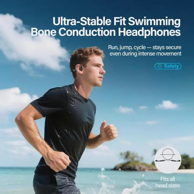Alt view image 5 of 5 - New Bone Conduction Headphones, IPX8 Waterproof Swimming Headphones with 32GB MP3 Player, Open Ear Bluetooth 6.0 Headphones for Clear Calls, Music & Game Modes for Sports, Running, Cycling & Workout