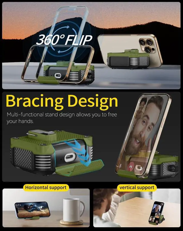 Alt view image 3 of 5 - Pohgelan for AirPods Pro 3 Case with Safety Lock-Dark Green
