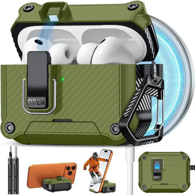 Main image of Pohgelan for AirPods Pro 3 Case with Safety Lock-Dark Green
