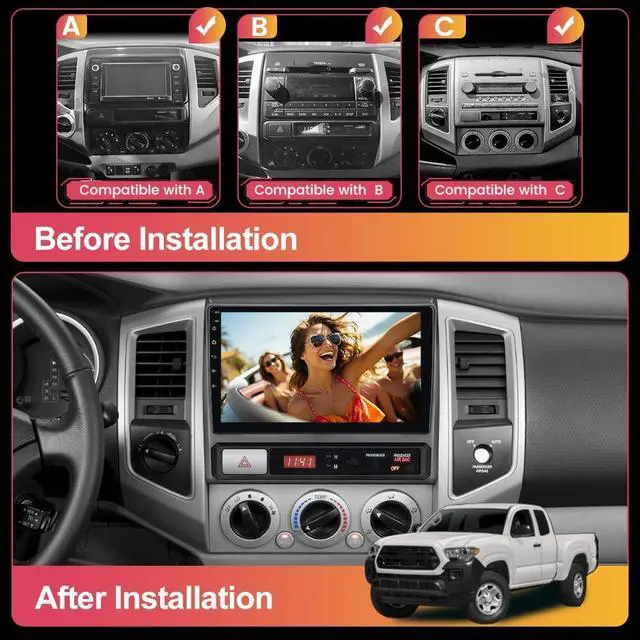 Alt view image 2 of 5 - Votheon Android Car Radio for Toyota Tacoma 2005-2015 8 Core 4GB+64GB with 9 inch Touchscreen Carplay, Android Auto, Online Navigation, SWC, WiFi, Bluetooth, FM/AM/RDS Radio, Rear Camera,Silver