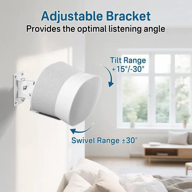Alt view image 3 of 5 - Chunxiao Speaker Mount for Sonos Era 300 Wall Mount White - Tilt +15/-30 & Swivel 30 Adjustable Wall Bracket for Era 300 Wall Mount with Cable Management for Surround Sound, 2 Pack