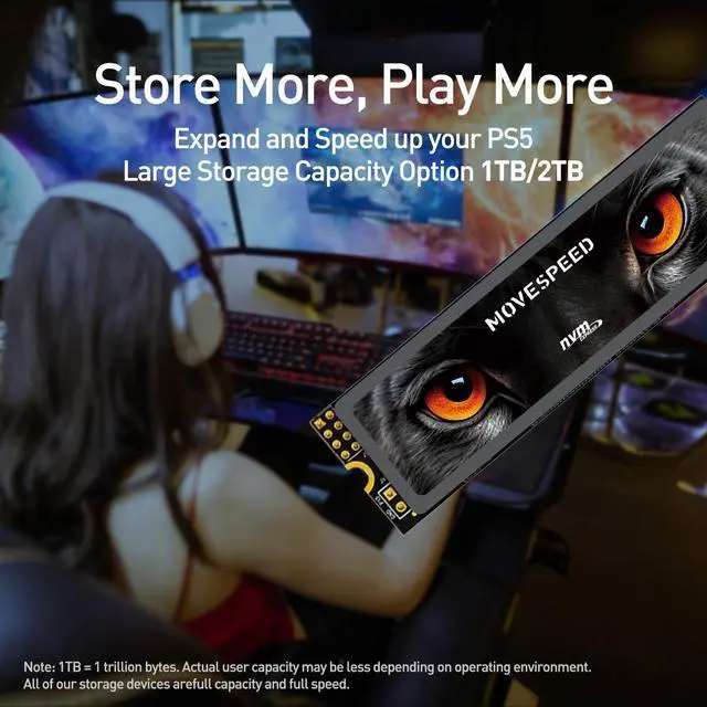 Alt view image 3 of 5 - MOVE SPEED HB7450 512GB SSD for PS5 with Heatsink, PCIe 4.0 NVMe M.2 Internal Solid State Drive - Up to 7450MB/s, 3D NAND Storage Expansion Compatible with PS5, Desktops and Laptops