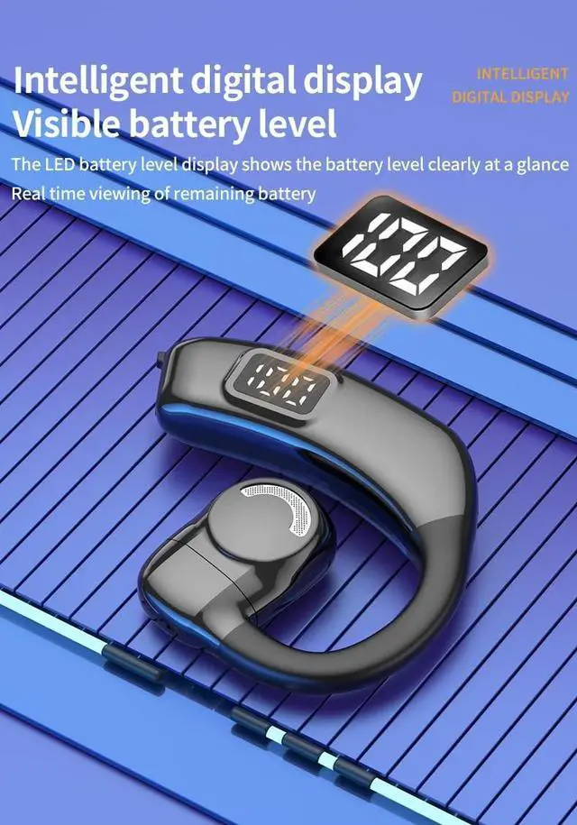 Alt view image 3 of 5 - Single Bluetooth5.4 Phone Earpiece Earbud One Ear Piece 180 Left and Right Ears LED Display Open Ear Bud Air Conduction Earbuds Earless Out of Ear Headphones Wireless Headsets with Microphone E