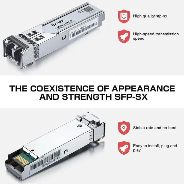 Alt view image 3 of 5 - ipolex 1.25G Multimode SFP to Fiber Transceiver, 1000Base SX SFP Module, 850nm MMF, for Cisco GLC-SX-MMD/SFP-GE-S, Ubiquiti UF-MM-1G, Netgear AGM731F, Meraki, TP-Link, Mikrotik and More, 10 Pack