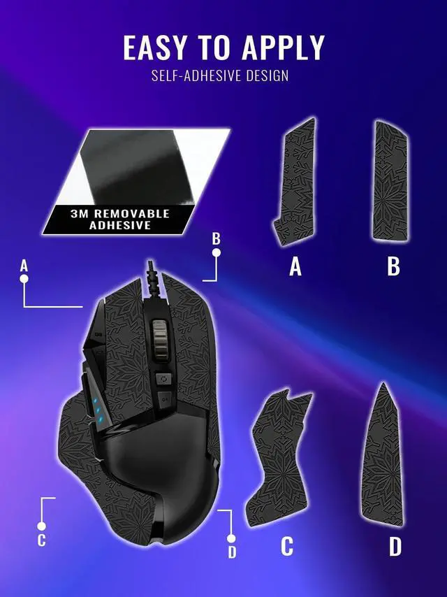 Alt view image 5 of 5 - WUNIAK Anti-Slip Grip Tape for Logitech G502 Wired/Wireless Mouse,Ultra-Thin Sweat-Absorbing Mouse Skin Sticker Set,Washable Reusable Non-Slip Grip for Esports Gaming Control,Black Snowf