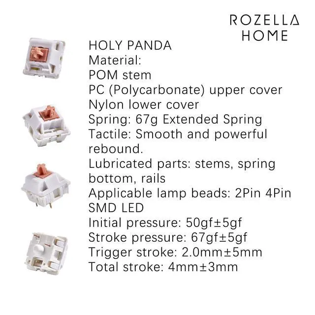 Alt view image 3 of 5 - Holy Panda Mechanical Keyboard Switch, 3Pin Pre Lubed, 67g Extended Spring, Enhance Tactile Plate Mounted MX Switch(100 Pack)