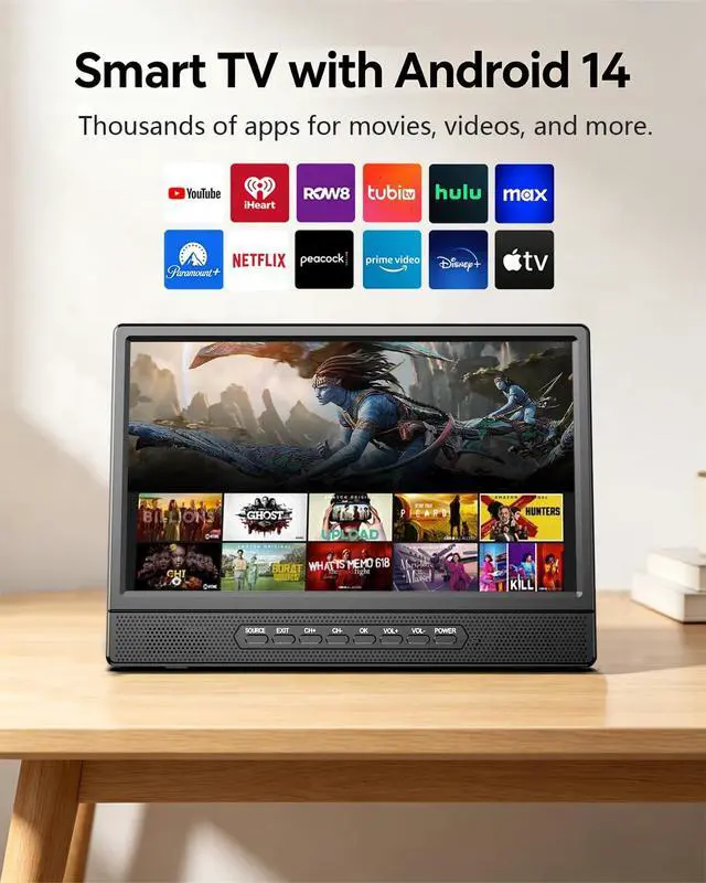 Alt view image 3 of 5 - Desobry 12 Inch Small Smart TV, LCD Flat Screen Smart TV with WiFi, Built-in 180Adjustable Stand/ATSC Tuner/HDMI/AV/USB for Kitchen, Bedroom, Camping, RV, Small Space