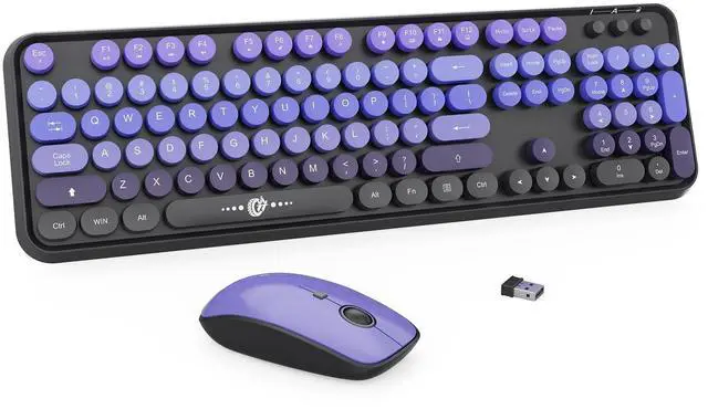 Main image of FD Wireless Keyboard and Mouse Combo ^^ Cute Colorful Keyboard and Mouse with 2.4GHz Cordless Retro Typewriter Keyboard ^^ Auto-Sleep ^^ USB Receiver for Windows PC/Laptop - Black Purple Gradie