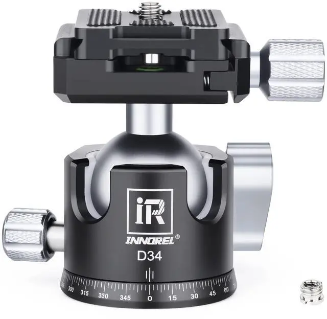 Main image of INNOREL D34 34mm Low Profile Tripod Ball Head Professional All Metal CNC Panoramic Camera Tripod Head for Monopod,DSLR Cameras,Camcorder,DV with 1/4" Arca Swiss Quick Release Plate Load 33lb/15kg