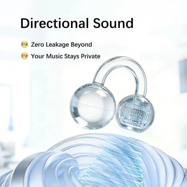 Alt view image 3 of 5 - Essonio Ultra Open Ear Earbuds Removable Washable Case Wireless Clip On Headphones Powerful Sound Bluetooth 6.0 Dual Device Sync AI Clear Calls Waterproof for Sports Work Black