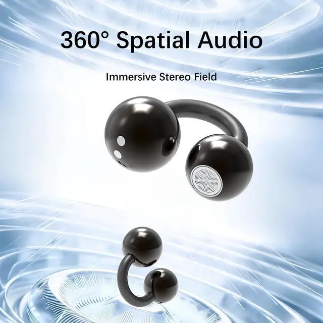 Alt view image 4 of 5 - Essonio Ultra Open Ear Earbuds Removable Washable Case Wireless Clip On Headphones Powerful Sound Bluetooth 6.0 Dual Device Sync AI Clear Calls Waterproof for Sports Work Black