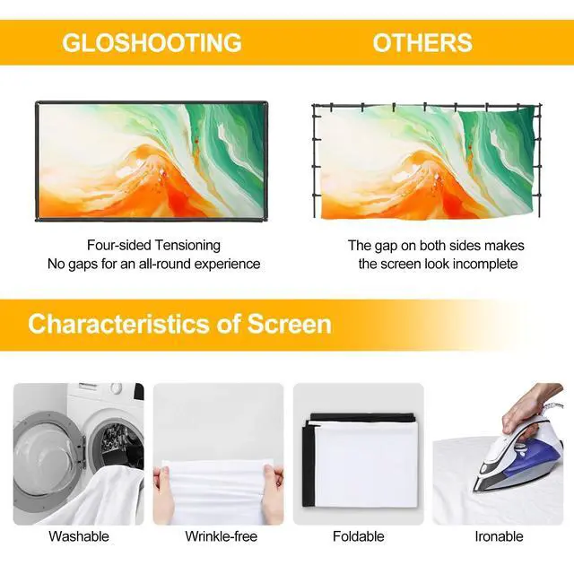 Alt view image 5 of 5 - Outdoor Projector Screen with Stand, 150 inch Portable Projector Screen Stand with Elastic Rope Bar, Indoor 16:9 4K HD Wrinkle-Free Front Rear Projection Screen with Carry Bag for Movie Night Camping