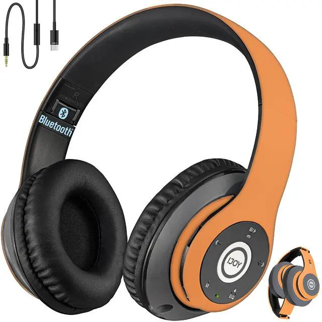 Main image of iJoy Bluetooth Headphones Over Ear, Wireless and Wired Foldable Headset Built-in Microphone, FM, Micro SD Card Slot - (Orange) Adults Kids Men Women