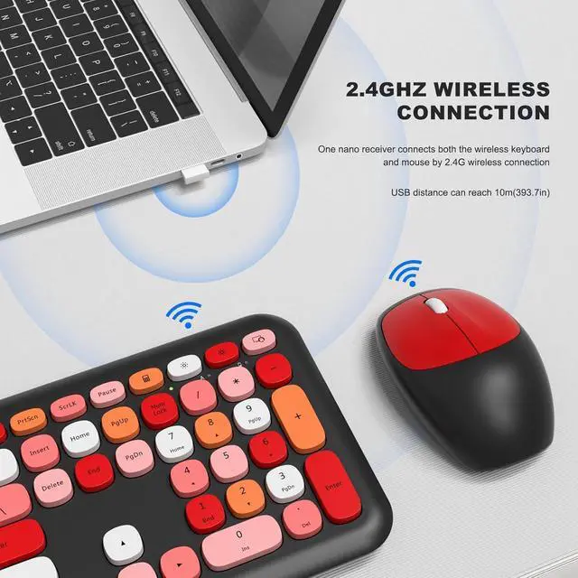 Alt view image 4 of 5 - SaharaCase - Wireless Keyboard & Mouse Combo with Silent Click ^^ Colorful Full Keyboard ^^ USB Adapter (Black Red)