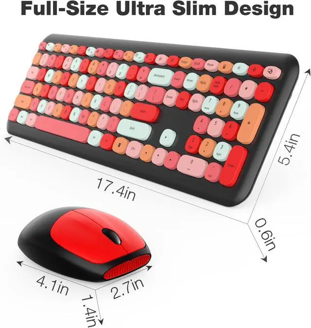 Alt view image 5 of 5 - SaharaCase - Wireless Keyboard & Mouse Combo with Silent Click ^^ Colorful Full Keyboard ^^ USB Adapter (Black Red)