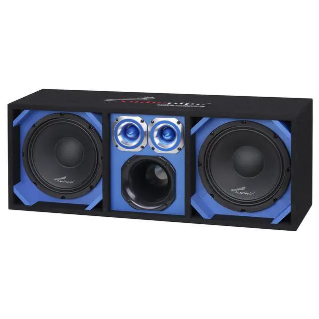 Alt view image 3 of 5 - Audiopipe High Performance Vented Car Audio Enclosure (AP-CHU-1028BLU), Dual 10" Speakers 1000W Peak, 6x6 Midrange, Dual Tweeters, MDF 4 Ohm System with Quick Disconnect Cable