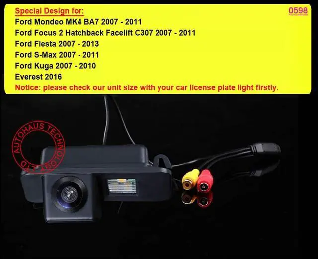 Alt view image 2 of 5 - HD Auto Vehicle Car Van 170 Wide Angle License Plate Light Rear View Reversing Backup Camera Parking Aids System Compatible with Ford Focus Mondeo MK4 CMax SMax Galaxy Fiesta MK6 Kuga EcoSport