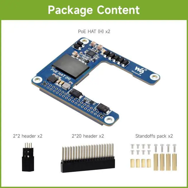 Alt view image 2 of 5 - Waveshare 2PCS Power Over Ethernet HAT (H), Compatible with Raspberry Pi 5/CM 5, 5V 5A Output, Stable Performance, Supports 802.3af/at Network, Isolated Switched-mode Power Supply, PoE HAT, Board ONLY