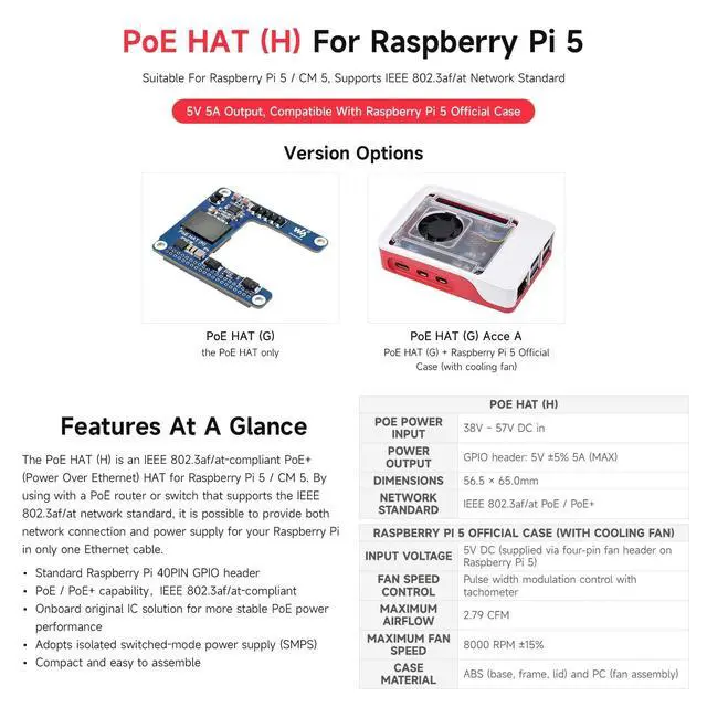 Alt view image 3 of 5 - Waveshare 2PCS Power Over Ethernet HAT (H), Compatible with Raspberry Pi 5/CM 5, 5V 5A Output, Stable Performance, Supports 802.3af/at Network, Isolated Switched-mode Power Supply, PoE HAT, Board ONLY