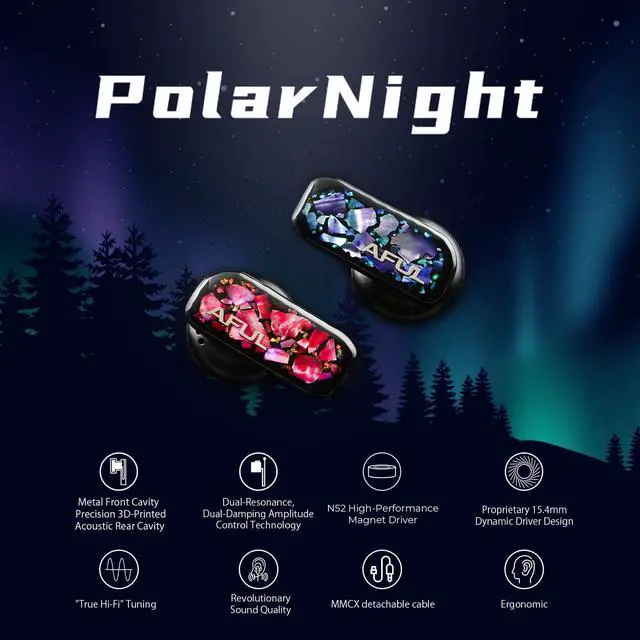 Alt view image 2 of 5 - HiFiGo AFUL PolarNight HiFi Earbuds, 4BA+1DD 5 Driver in Ear Monitor, HiFi Wired Earbuds with Detachable Cable for Musician Audiophile (3.5mm)