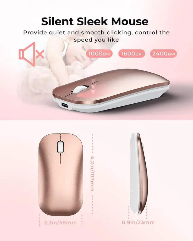 Alt view image 5 of 5 - seenda Wireless Bluetooth Keyboard and Mouse Combo, SKM64-3 Rechargeable Slim Quiet Keyboard Mouse, 3 Multi-Device Connection, Compatible for Windows 11/10 PC Laptop Mac MacBook iPad, White Ros