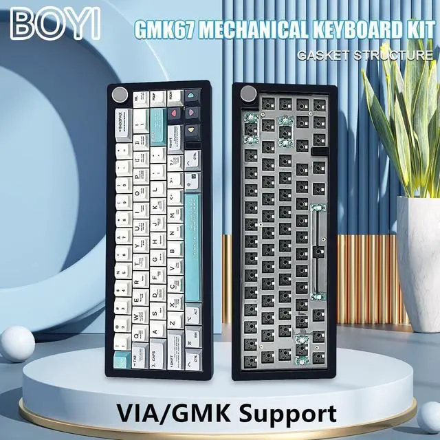 Alt view image 2 of 5 - BOYI GMK67 Barebones Keyboard Kit,VIA Programmable Custom BT5.0/2.4GHz/Type-C Tri-Mode Gasket Mounted Hot Swap RGB 4000mAh Wireless 65% Mechanical Gaming Keyboard DIY Kit with Knob(Black)