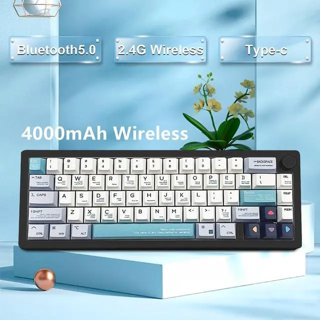 Alt view image 3 of 5 - BOYI GMK67 Barebones Keyboard Kit,VIA Programmable Custom BT5.0/2.4GHz/Type-C Tri-Mode Gasket Mounted Hot Swap RGB 4000mAh Wireless 65% Mechanical Gaming Keyboard DIY Kit with Knob(Black)