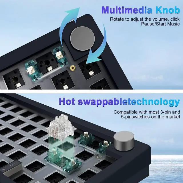 Alt view image 5 of 5 - BOYI GMK67 Barebones Keyboard Kit,VIA Programmable Custom BT5.0/2.4GHz/Type-C Tri-Mode Gasket Mounted Hot Swap RGB 4000mAh Wireless 65% Mechanical Gaming Keyboard DIY Kit with Knob(Black)