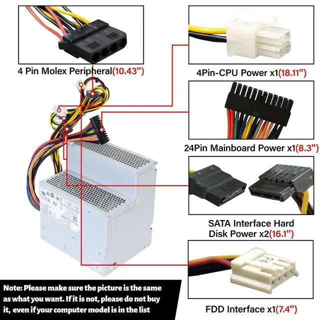 Alt view image 3 of 5 - Upgraded New F255E-01 N249M 255W Power Supply Compatible with Dell Optiplex 580 760 780 960 980 DT PSU Replacement Parts D255P-00 AC255AD-00 L255P-01 V6V76 RM110 FR597 for Dell Power Supply