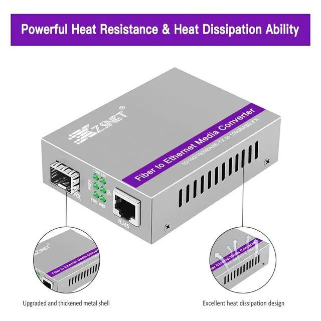 Alt view image 3 of 5 - XZSNET A Pair of Gigabit SFP to RJ45 Converter, Fiber to Ethernet Media Converter with SFP Slot (Without Module), Plug & Play, 10/100/1000 Base-T Compatible, Auto-Negotiation & Jumbo Frame Support